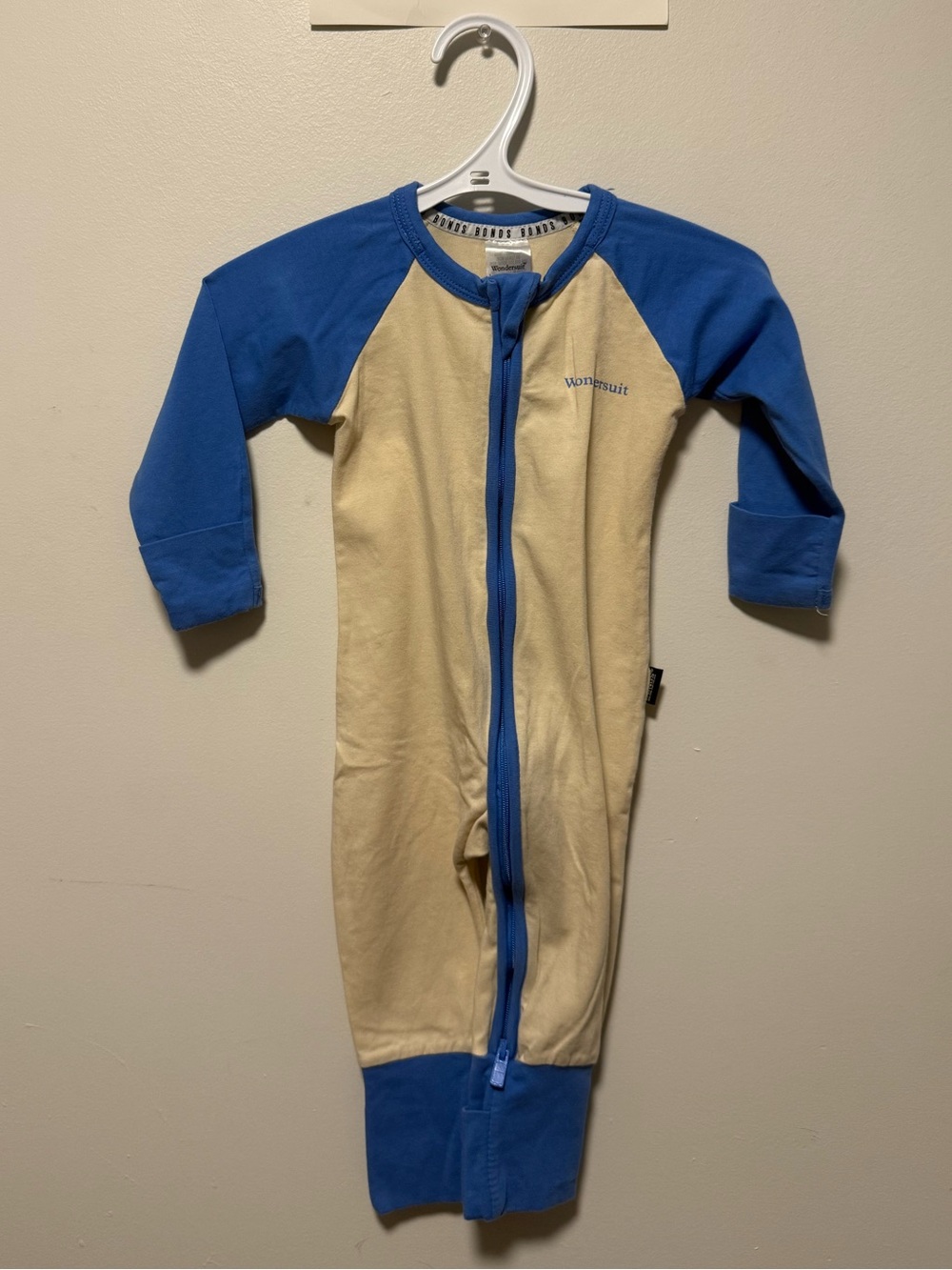 Bonds Cream & Bright Blue Zip Front Baby Footie